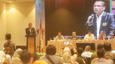 Ketua PWI Lampung Terpilih, Wirahadikusumah saat memberikan sambutan.