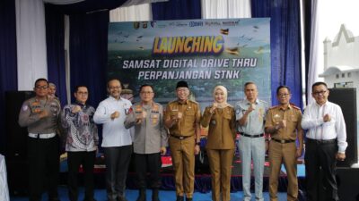 Gubernur Mirza Didampingi Wagub Jihan Nurlela dan Kapolda Lampung Helmy Santika Luncurkan Samsat Digital Drive Thru Perpanjangan STNK
